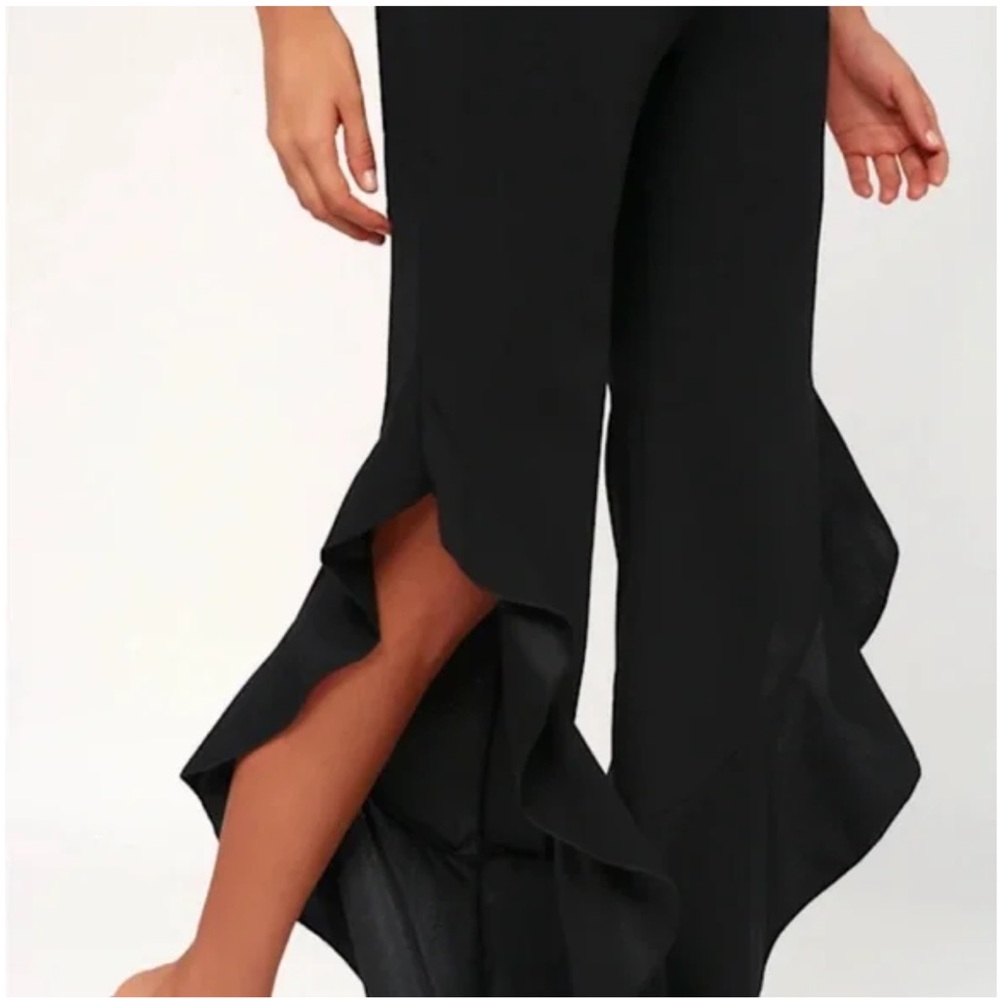 Lulu's Classic Black Strapless Size L bandeau Jumpsuit with ruffle cutout legs - Picture 7 of 7